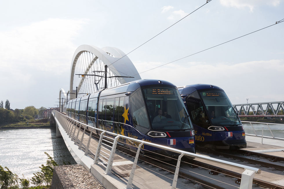 Streckenverlauf einer Strassenbahnlinie Strasbourg/Kehl